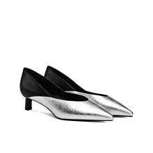2019 Low Heel Women's Pumps Flat Silver Leather x19-c106c Ladies women custom Office Dress Heels Shoes